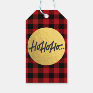 Etiqueta Para Presente HO HO HO Natal Férias Vermelho Búfalo Xadrez Doura