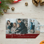 Etiqueta Para Presente Holiday Felry Christmas Script 2 Photo Collage Red<br><div class="desc">Etiquetas de presentes de Natal Elegante e simples,  vermelha e branca.</div>