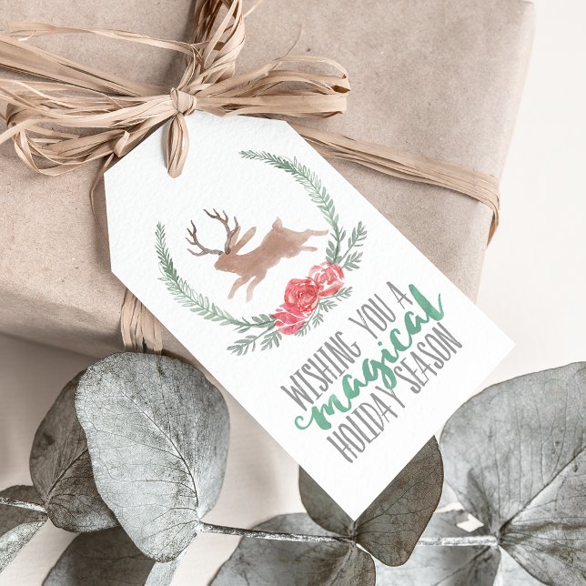 Etiqueta Para Presente Holiday Magic | Woodland Jackalope Christmas (Criador carregado)