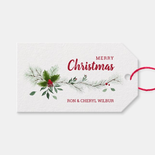 Etiqueta Para Presente Holly Berries Pine Felry Natal (Frente (horizontal))
