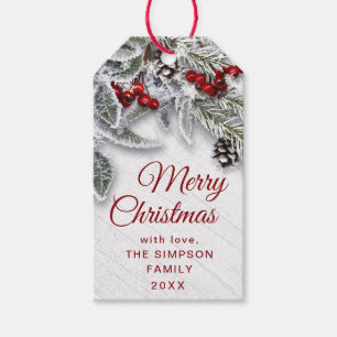 Etiqueta Para Presente Holly Berry Pine Branch Feriado Russo de Natal