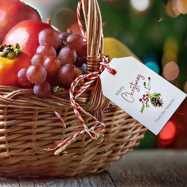 Etiqueta Para Presente Holly e pinecone personalizados (Criador carregado)