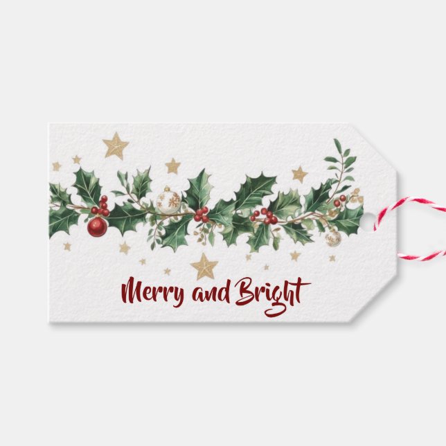 Etiqueta Para Presente Holly Garland Merry & Bright (Frente (horizontal))