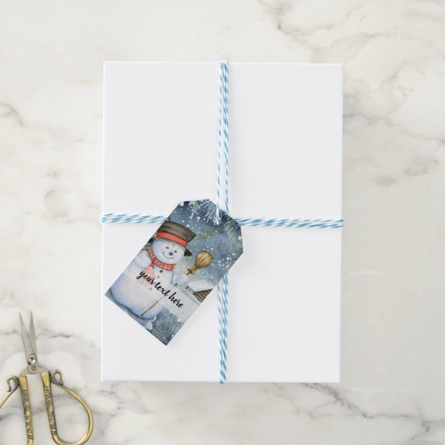 Etiqueta Para Presente Homem de neve de Natal (Com cordão)