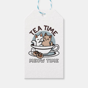 Etiqueta Para Presente Hora do Tea Meow - Design de Gato e Chá
