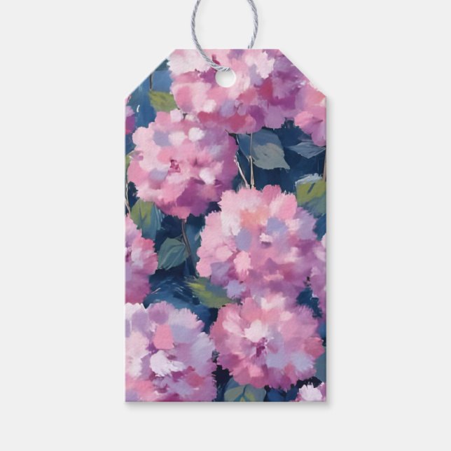 Etiqueta Para Presente Hortênsias Florais Rosa Bege (Frente)