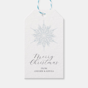 Etiqueta Para Presente Ice Blue Snowflake Nomes de Natal Merry