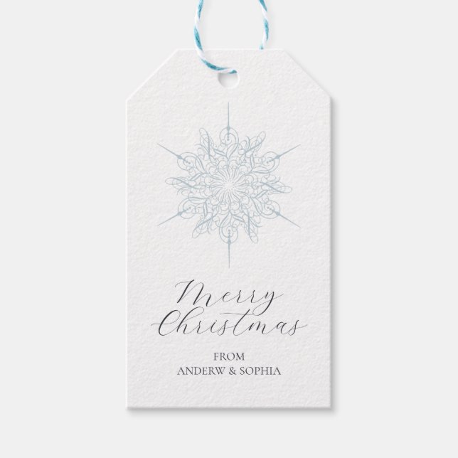 Etiqueta Para Presente Ice Blue Snowflake Nomes de Natal Merry (Frente)