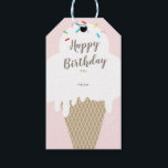 Etiqueta Para Presente Ice Cream Cone Script Happy Birthday<br><div class="desc">A fun whimsical kids birthday gift tag featuring hand drawn drippy ice cream cone and rainbow sprinkles.</div>
