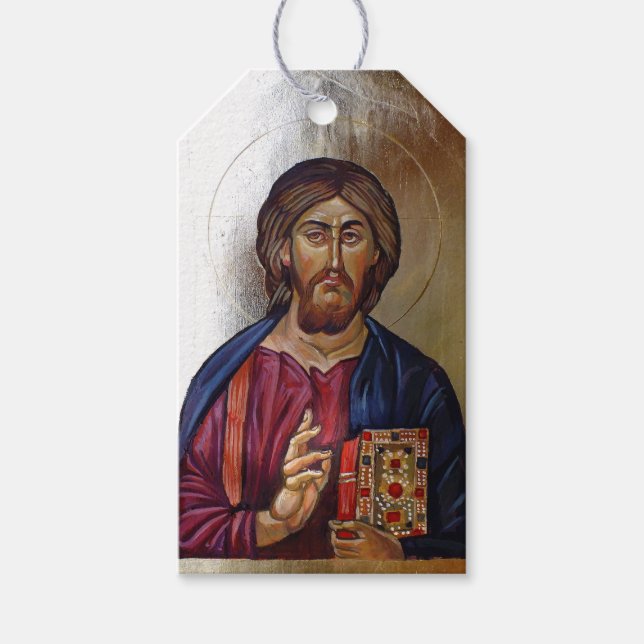 Etiqueta Para Presente Ícone Bizantino do Pantocrator Cristo (Frente)