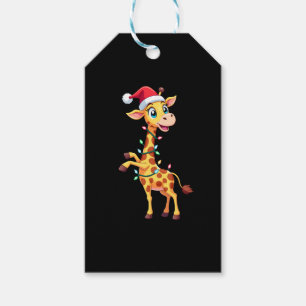 Etiqueta Para Presente Iluminação de Natal Girafa Funny Santa Girafa Nata