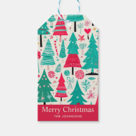 Etiqueta Para Presente Ilustração Colorida da Árvore de Natal Desenhada à