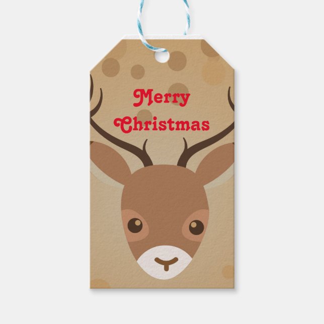 Etiqueta Para Presente ilustração das renas sobre fundo castanho (Frente)