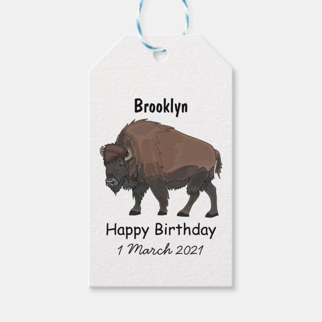 Etiqueta Para Presente Ilustração de desenho animado Bison (Frente)