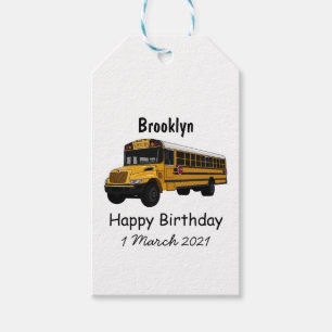 Etiqueta Para Presente Ilustração de desenho animado de ônibus escolar