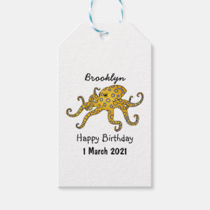 Etiqueta Para Presente Ilustração de desenho animado de polvo de anel azu