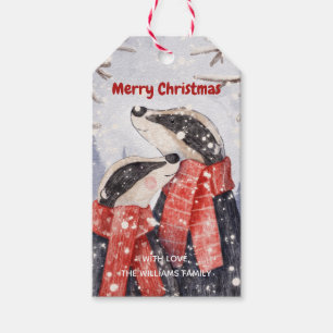 Etiqueta Para Presente Ilustração de texugo de Natal para casal