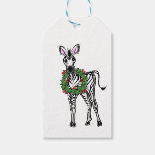 Etiqueta Para Presente Ilustração Festiva Holiday Zebra, Holly Wreath