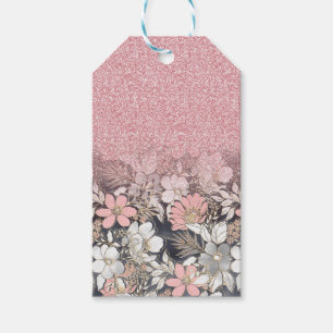 Etiqueta Para Presente Imagem brilhante Dourada floral cor-de-rosa elegan
