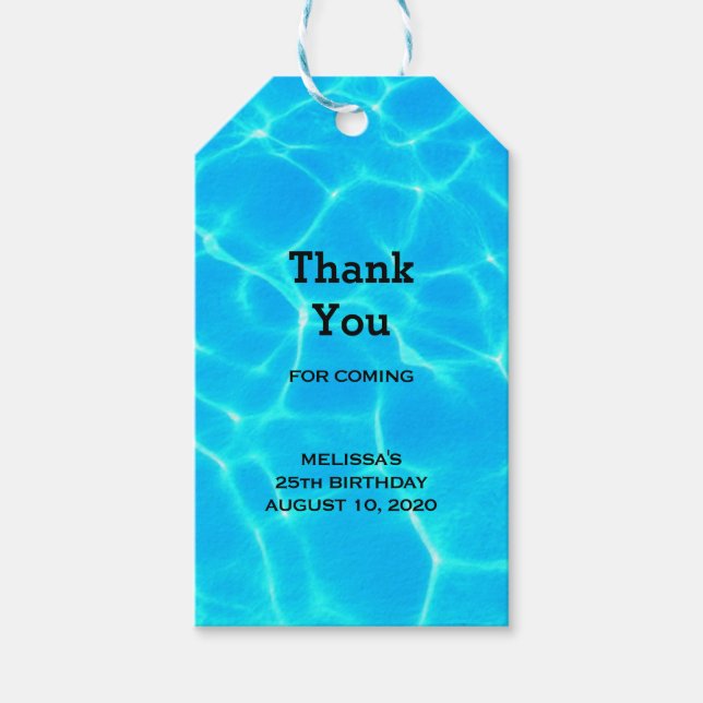 Etiqueta Para Presente Imagem Clara de Água Piscina Azul (Frente)