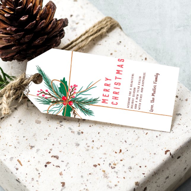 Etiqueta Para Presente Imagem de Natal com mistério russo (Rustic twine mistletoe Christmas illustration Gift Tags)