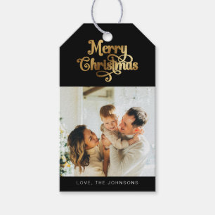 Etiqueta Para Presente Imagem de Natal Elegante, Preto e Dourado