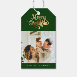 Etiqueta Para Presente Imagem de Natal Elegante, Verde e Dourada