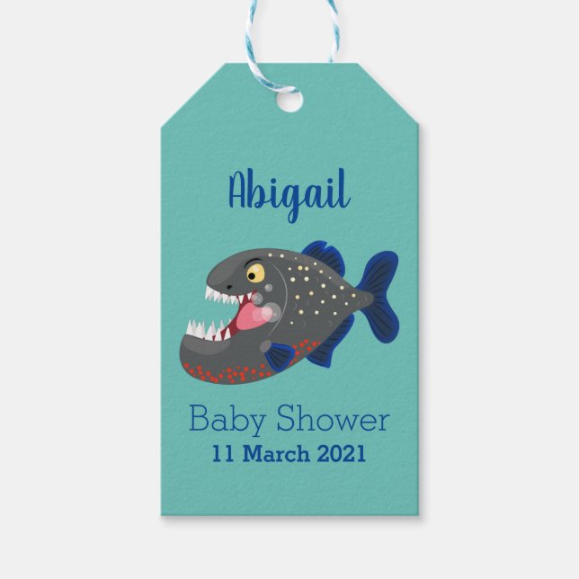 Etiqueta Para Presente Imagem de uma piranha engraçada e famosa (Frente)