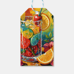 Etiqueta Para Presente Impasto de pintura a óleo de coquetel de verão tro