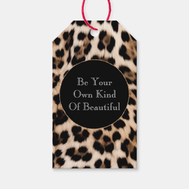 Etiqueta Para Presente Impressão de Leopardo Preto-Castanho (Frente)
