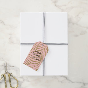 Etiqueta Para Presente Impressão de Zebra Cinza Dourada Rosa