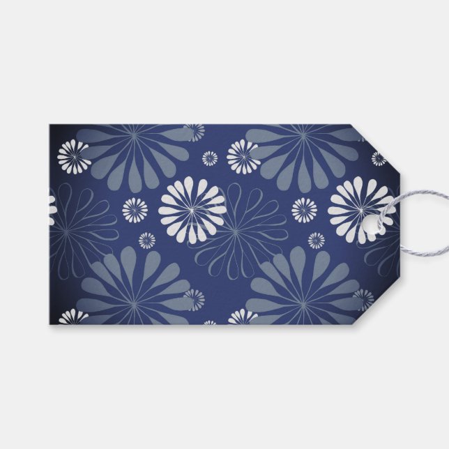 Etiqueta Para Presente Impressão Floral Moderno Azul (Frente (horizontal))