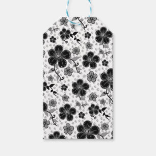 Etiqueta Para Presente Impressão Floral preto-e-branco