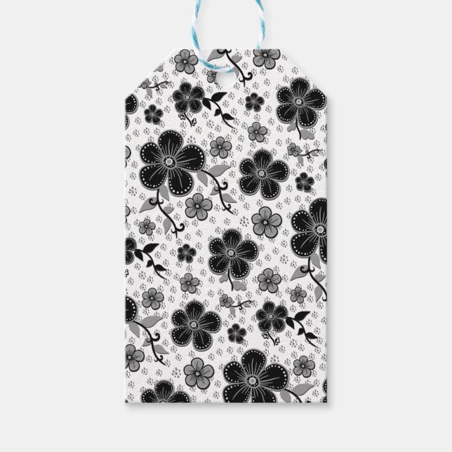 Etiqueta Para Presente Impressão Floral preto-e-branco (Frente)