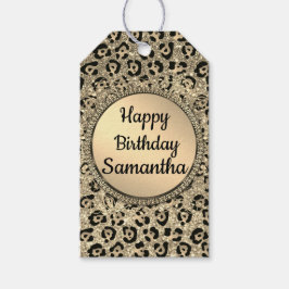 Etiqueta Para Presente Impressão Leopardo com Glitter Dourada