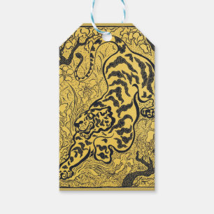 Etiqueta Para Presente Impressão Vintage Art Nouveau Amarela de Tigre de 