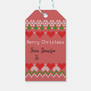 Etiqueta Para Presente Impressão X-Mas Bonito, vermelho-padrão
