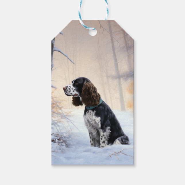Etiqueta Para Presente Inglês Springer Spaniel Deixe-o nevar Natal (Frente)