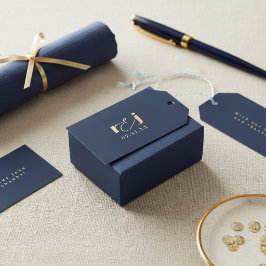 Etiqueta Para Presente Iniciais de Casamento Elegantes Azul Navy Dourado