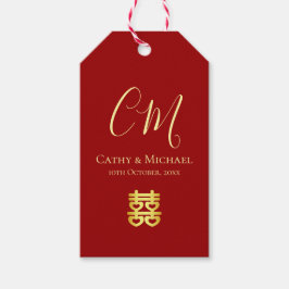 Etiqueta Para Presente Iniciais do casal moderno casamento chinês vermelh