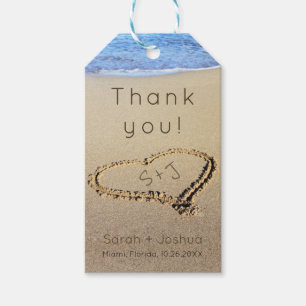 Etiqueta Para Presente Iniciais no Heart in Sand Beach Wedding Obrigado