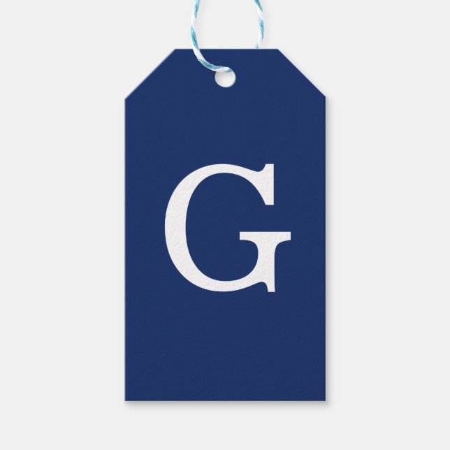 Etiqueta Para Presente Initial Letter Monogram Blue White Plain Simple (Frente)