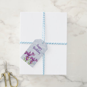 Etiqueta Para Presente Íris Roxa Botânica Floral Organza Aniversário