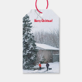 Etiqueta Para Presente Irmãos Shoveling Snow Dagt
