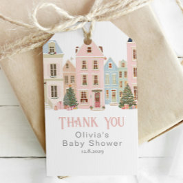 Etiqueta Para Presente It takes a Village Winter Pink Snow Thank you