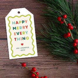 Etiqueta Para Presente Ivory Happy Merry Wavy Christmas Gift Tag