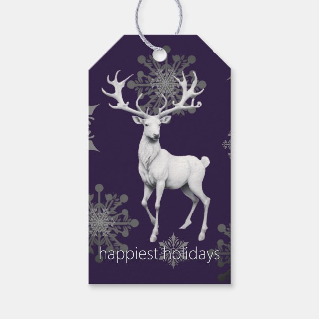 Etiqueta Para Presente Ivory Reindeer Christmas | Roxa (Frente)