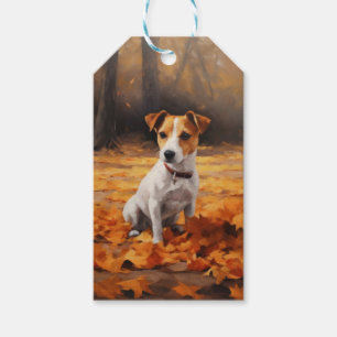 Etiqueta Para Presente Jack Russell entre Folhas de Outono Caindo Inspira