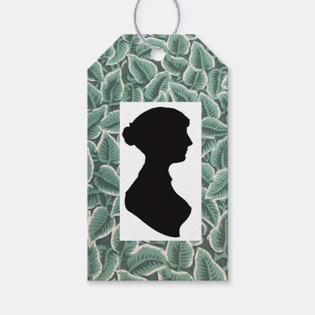 Etiqueta Para Presente Jane Austen Silhouette on Leaf Wallpaper (Frente)