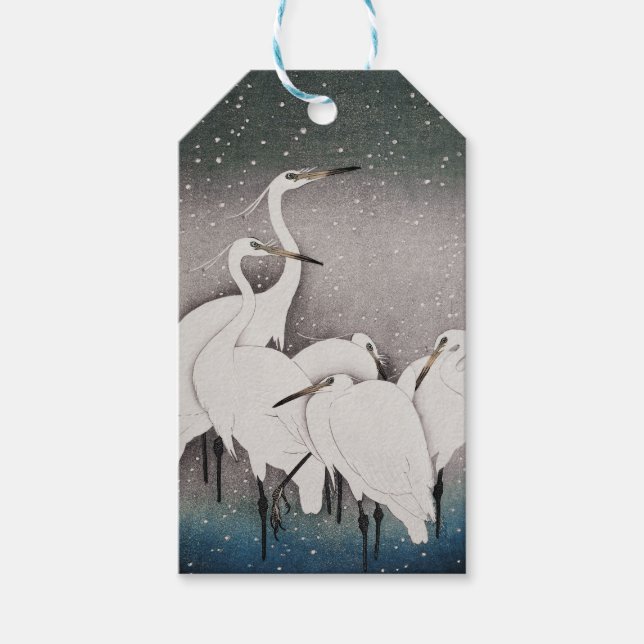 Etiqueta Para Presente Japonês Egrets Koson Cranes Winter Snow (Frente)